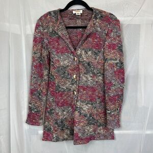 Talbots wool blend rainbow cardigan sweater P artsy lagenlook boho watercolor